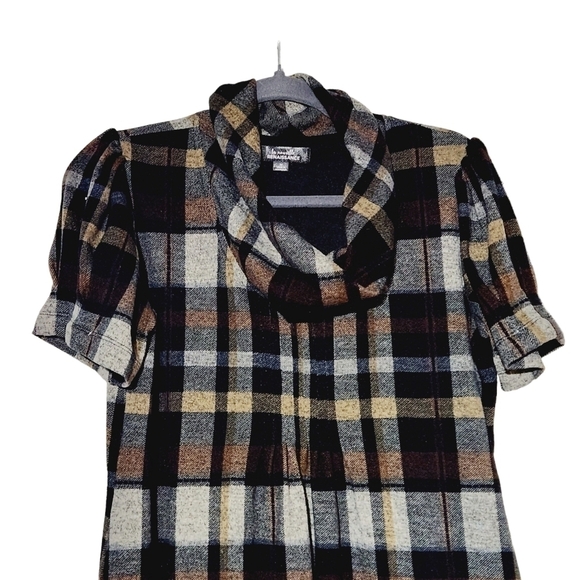 𝅺LA Nouvelle Renaissancela Brown Plaid Print Cowl Neck Sweater Dress Size: M - Picture 2 of 6